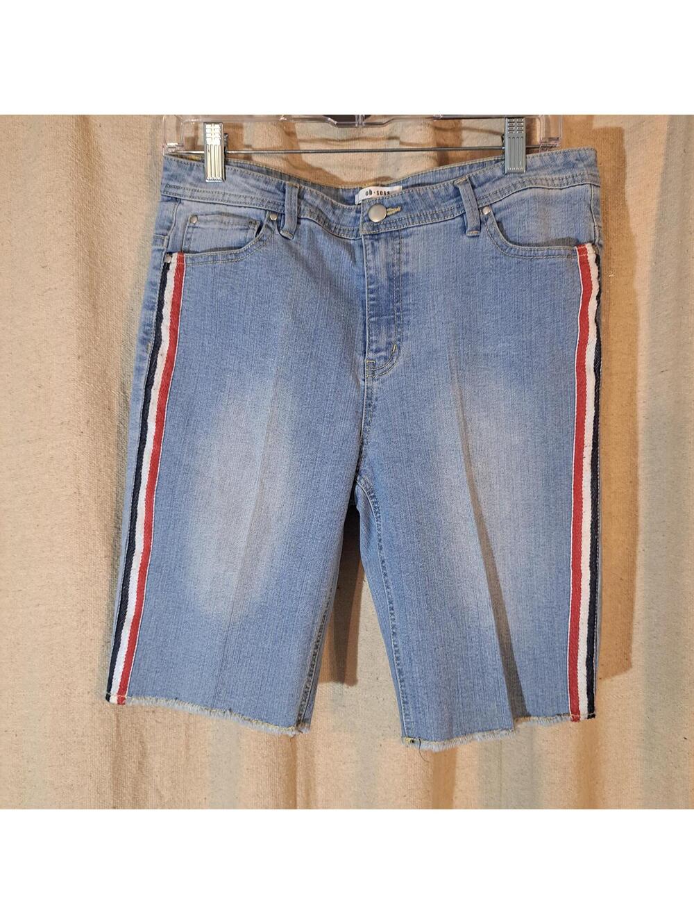 Light Blue Denim Shorts with Side Stripe Detail